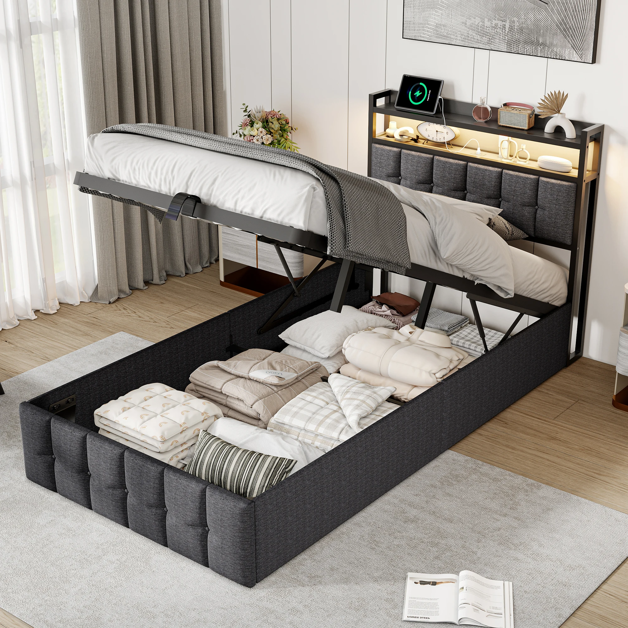 Anajqaqia 90×200 cm Kinderen eenpersoonsbed. Gestoffeerd bed met lattenbodem, diverse soorten bedframes, zonder matras - afbeelding 1