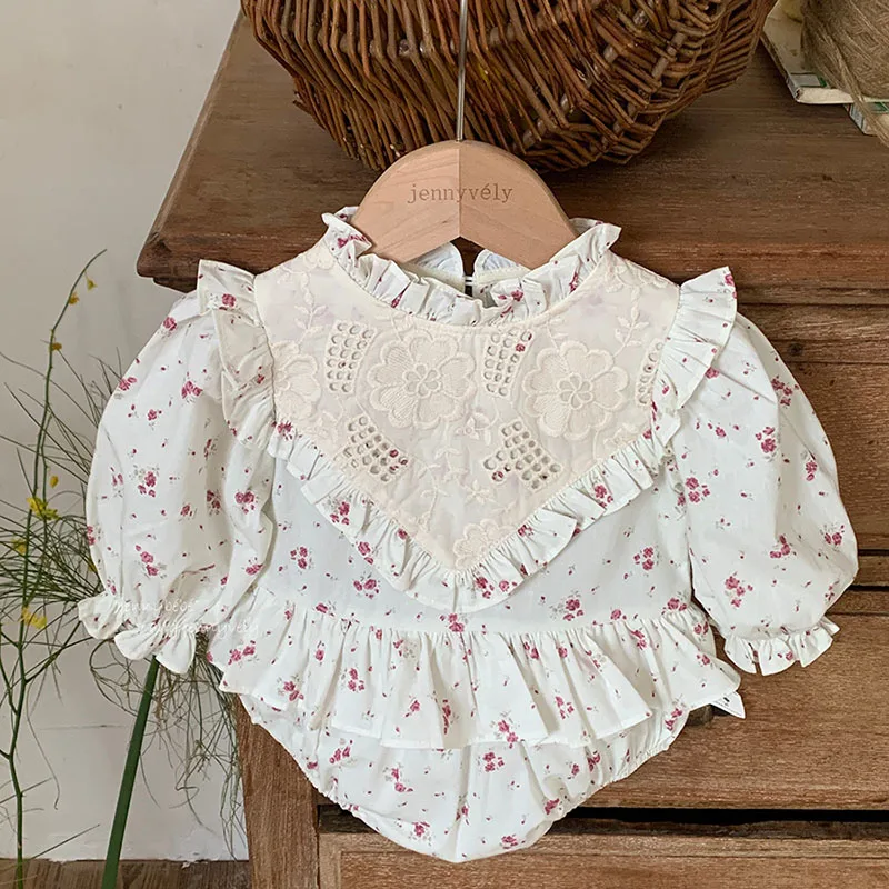

2025 New Autumn 0-24M Children Clothes Toddler Baby Girl Romper Long Sleeved Cotton Printed Splicing Infant Baby Girls Jumpsuit