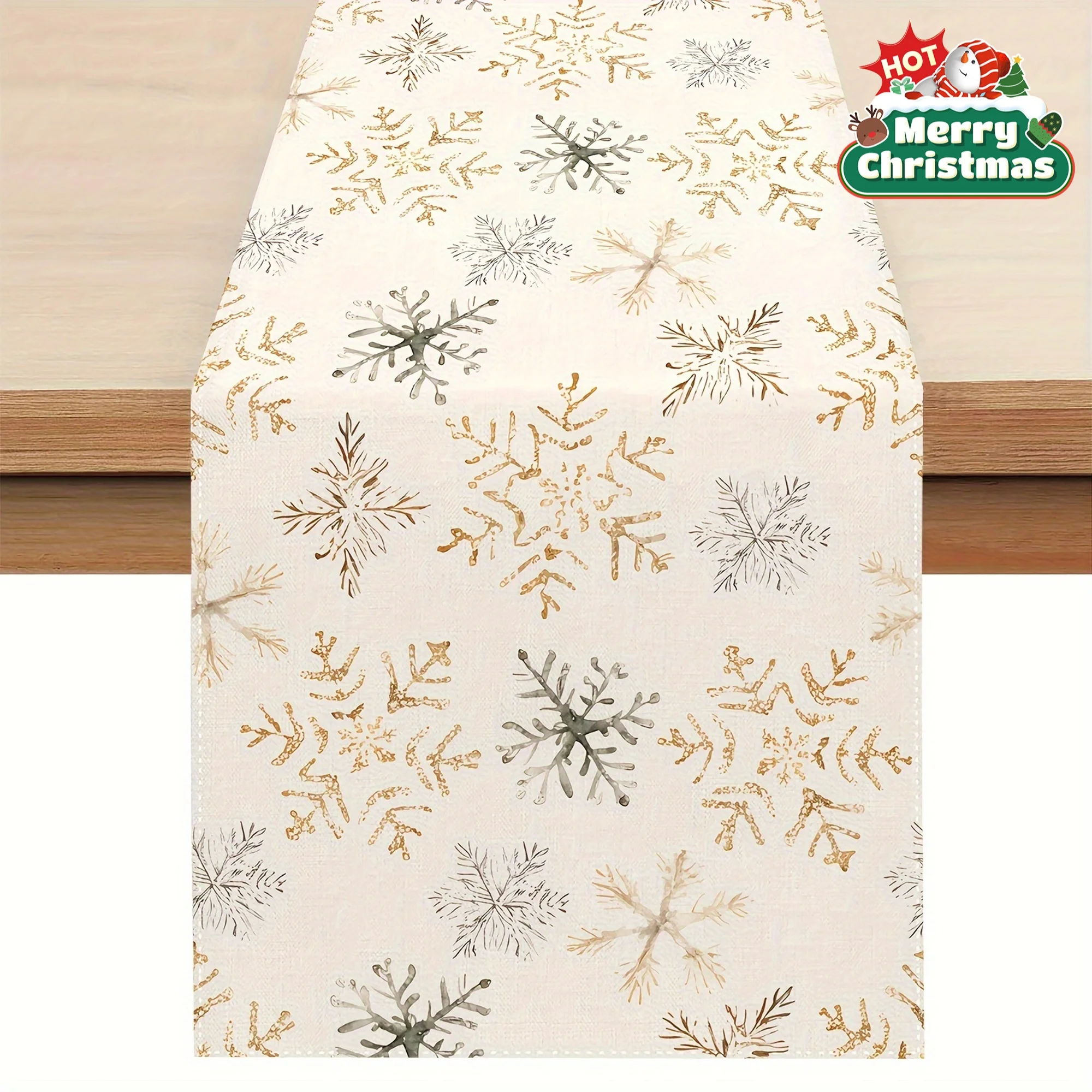 1 Winter-Schneeflocken-Weihnachtstischläufer, rechteckige Form, perfekt für festliche Esstischdekoration, fügt elegante Winter-Atmosphäre hinzu