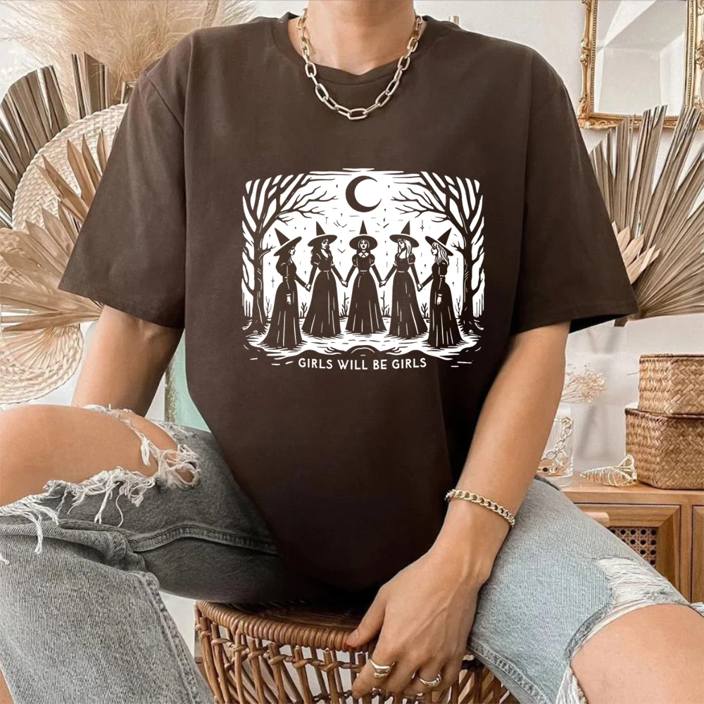 Camicia da strega di Halloween Le ragazze vintage saranno ragazze T-shirt da strega T-shirt femminista da donna Camicie estetiche ibiche Top per la stagione spettrale