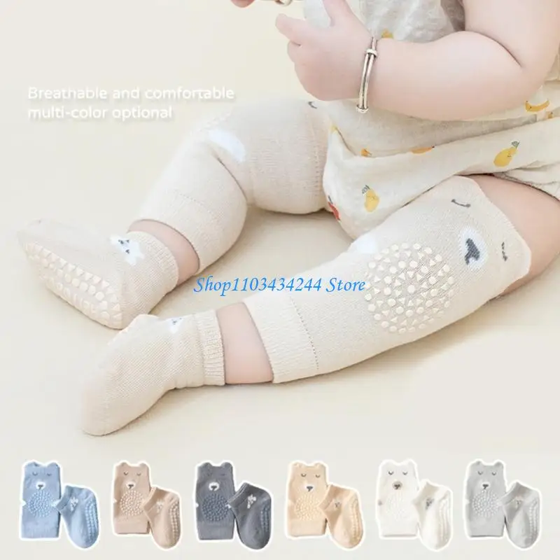 واقيات ركبة الأطفال من كارتون بير وجوارب مضادة للانزلاق لتعلم الزحف للأطفال