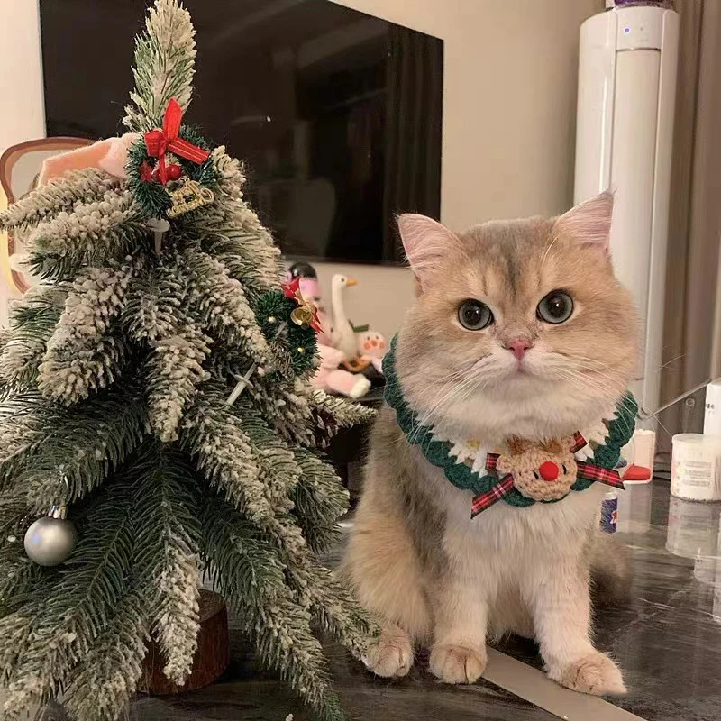 Pet Collar Headband Knitted Scarf Bow Tie Cute Cat Dog Outfits Christmas Decoration Pet Photo Props Accessories