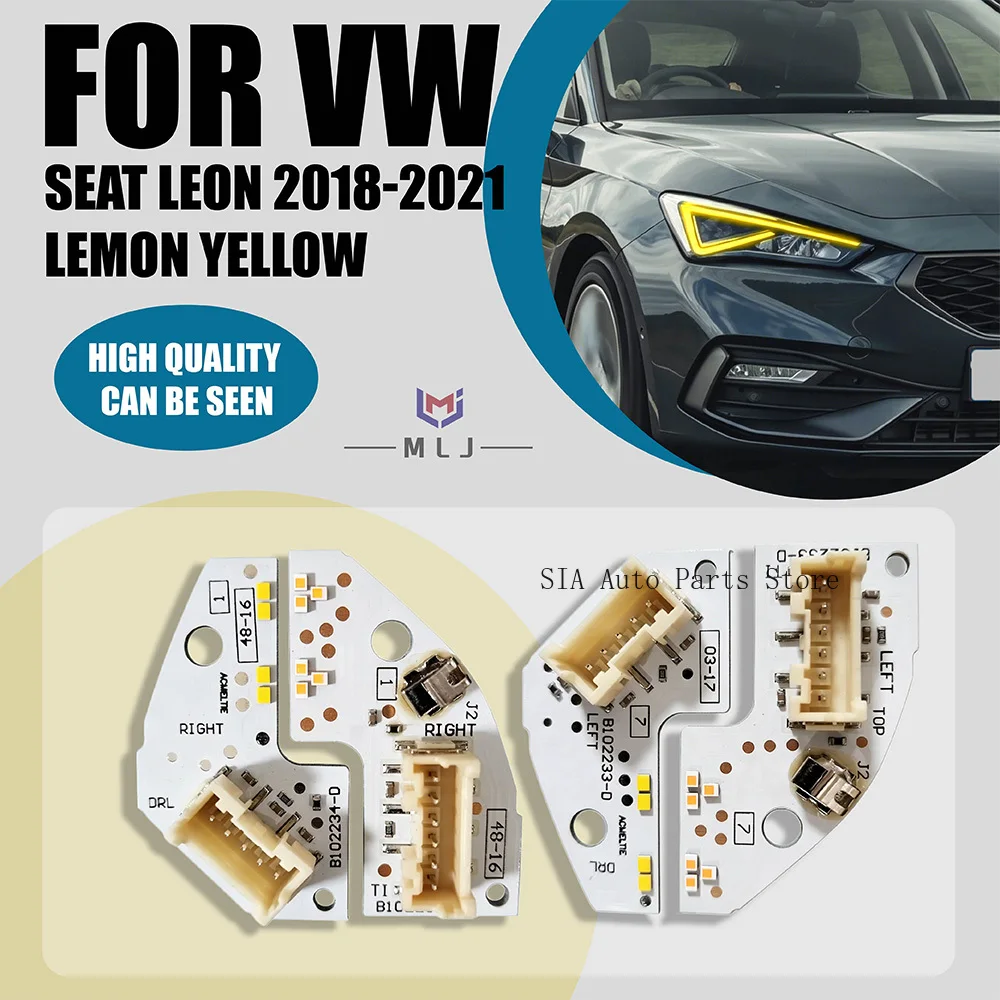 

For VW SEAT Leon 2018-2021 OEM B102233-D B102234-D Yellow Angel Eyes DRL Turn Signal Boards LED Headlight Daytime Running Light