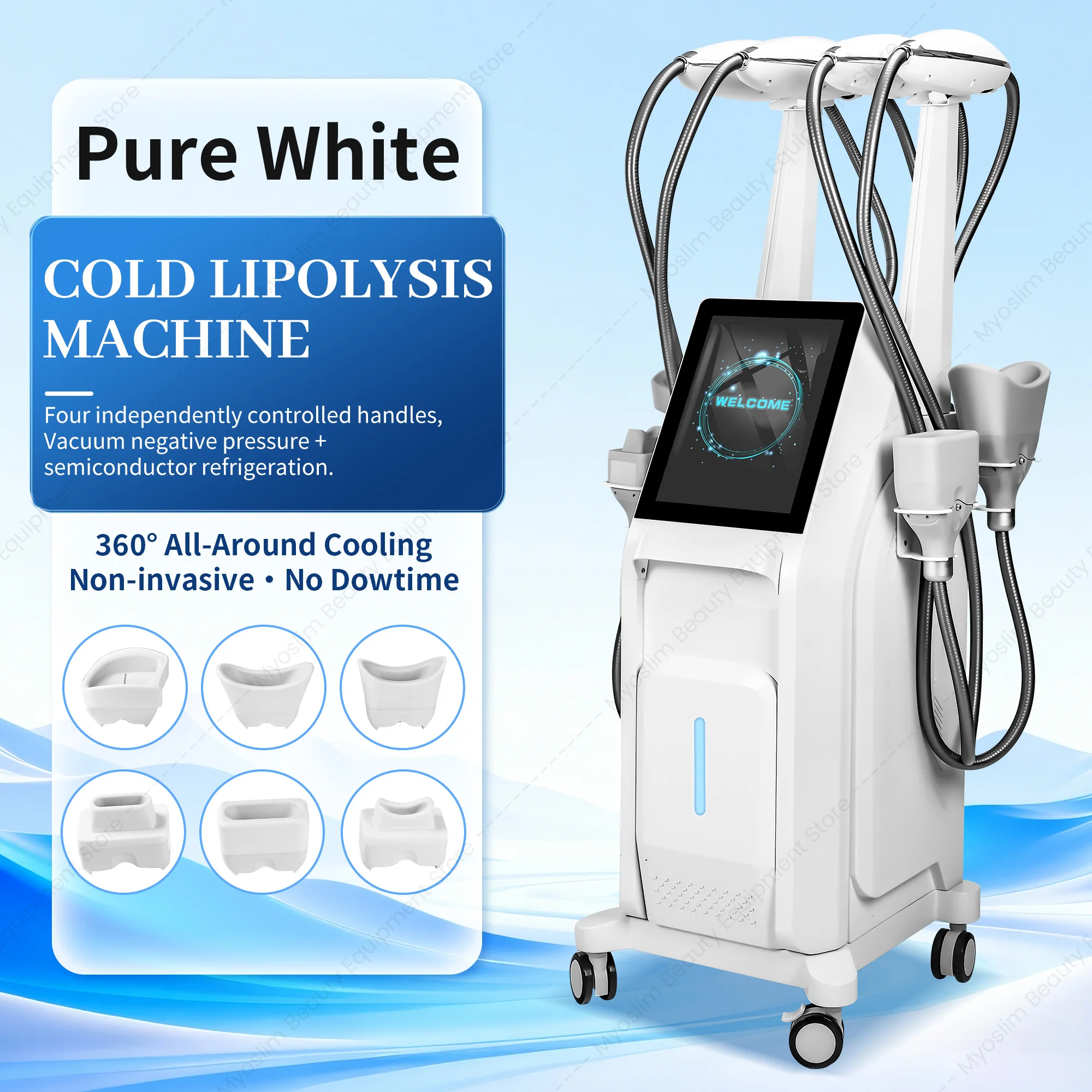 4-Handle Independent Control 360° Cold Lipolysis Machine Fat Freeze Body Sculpting 6 Probes Vacuum Suction Semiconductor Cooling
