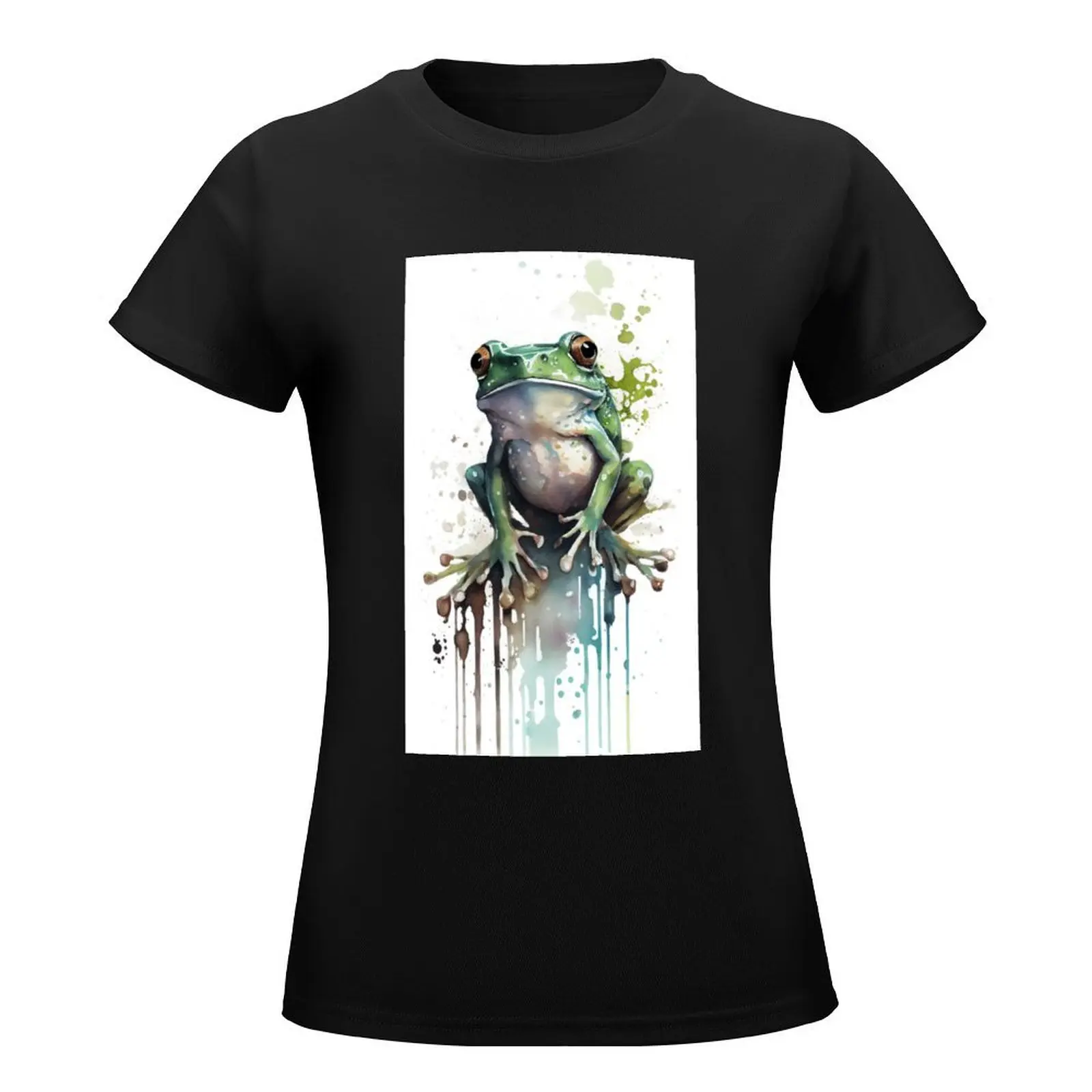 Water Colour Painted Frog T-Shirt Short sleeve tee hippie clothes t-shirts for Women graphic tees funny