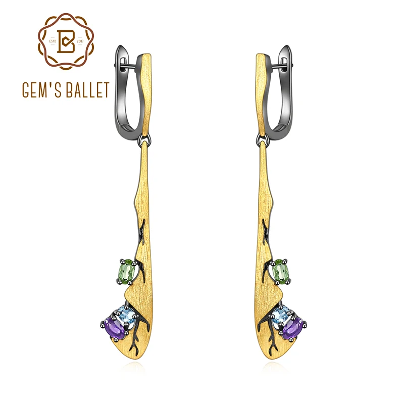 

GEM'S BALLET 925 Sterling Silver Drop Earrings For Women Original Handmade Gemstone Earrings with Natural Amethyst Topaz Peridot