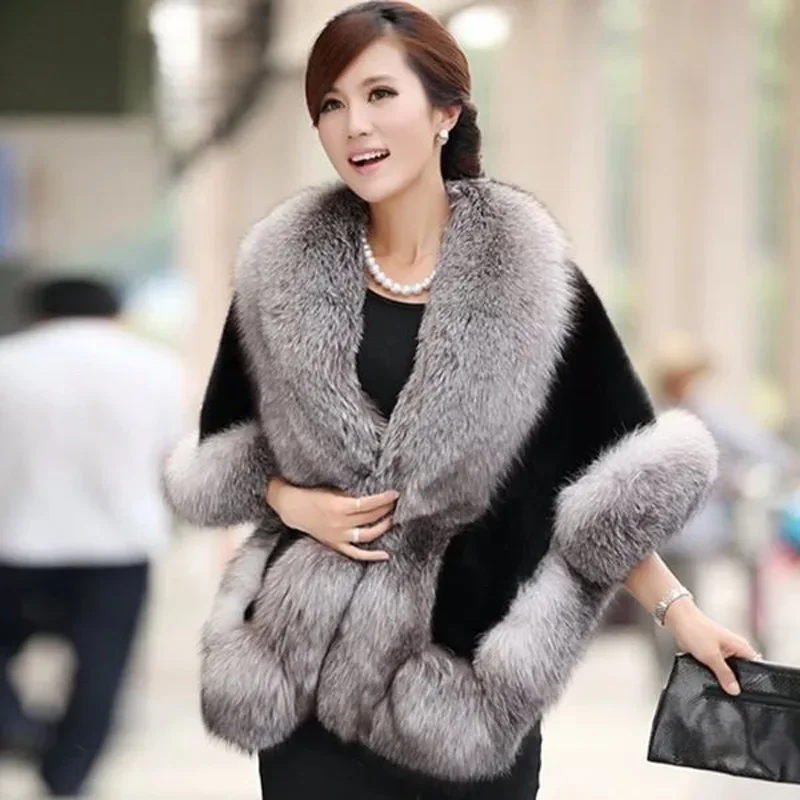 Women Fashion Faux Fur Shawl New Solid Colors Furry Cloak Elegant Autumn Winter Bride's Clothing Chic Warm Shawl All-Match Cloak