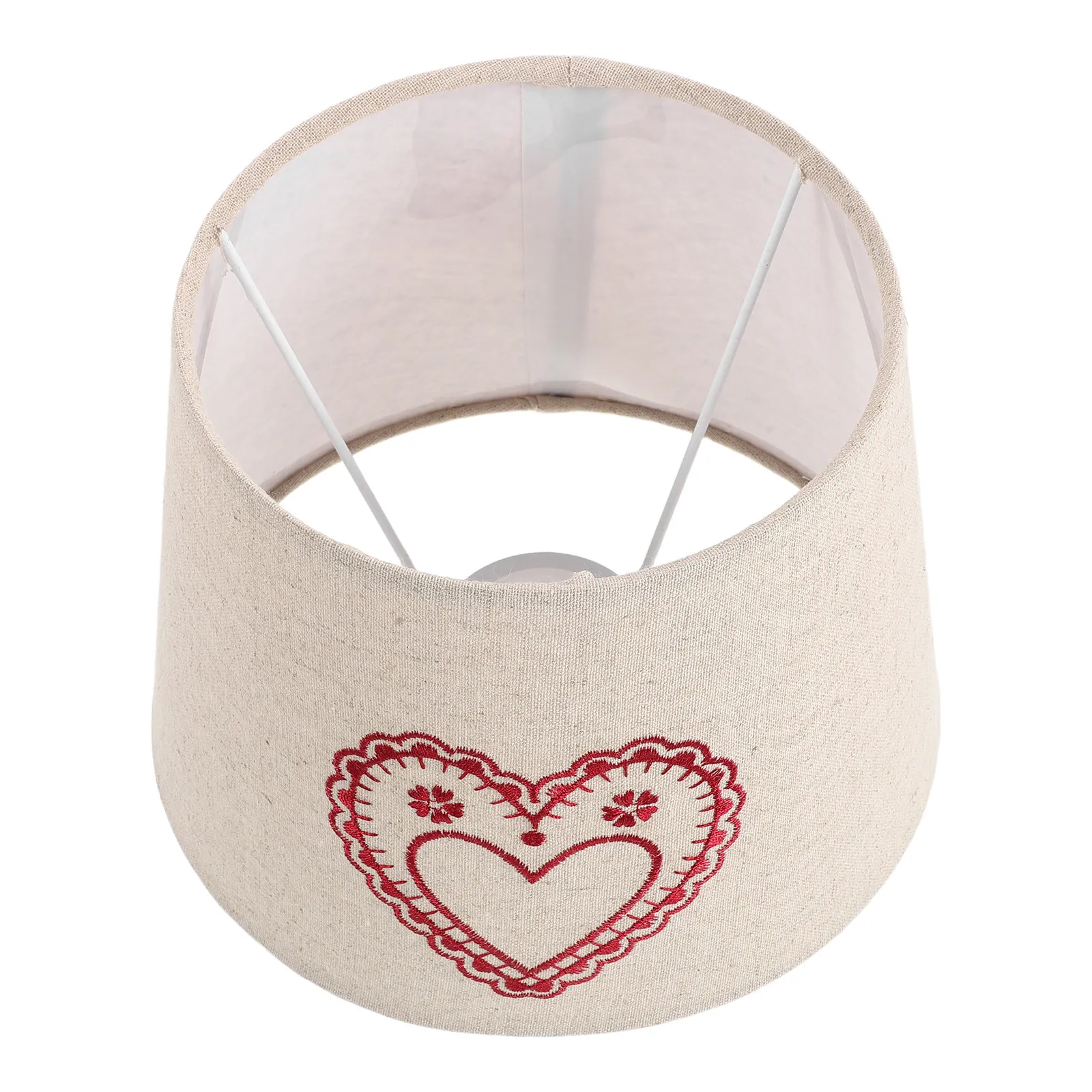 Red Heart Embroidered Linen Lampshade Patterned Fabric Drum Shade for Table Lamp E27 E14 Bedroom Living Room Nightstand
