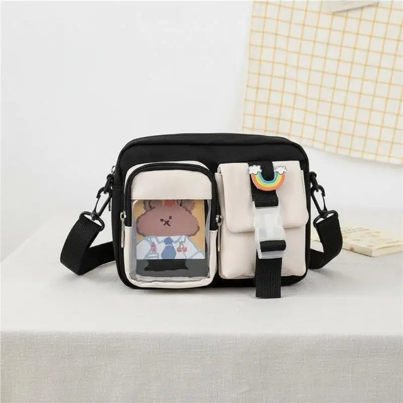 Kawaii Small Nylon Purse Transparent Multi Pockets Crossbody Design Adjustable Strap Cute Bag for Girls Students Daily Use