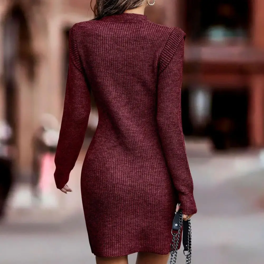 Winter Dress Fashion Thickened Mini Dress Autumn Winter Ribbed Slim Fit Knitted Dress Female Clothing