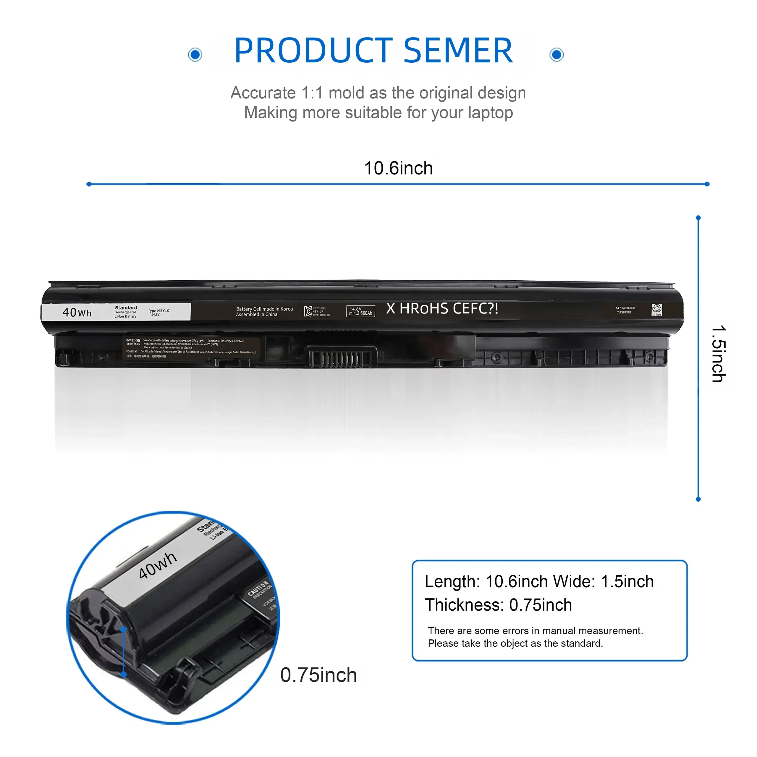 Imagem -03 - Bateria do Portátil para Dell Bateria para Dell Inspiron 15 3000 Series 153551 3552 3567 15 5000 Series 5551 5552 5555 5558 5559 M5y1k 40wh M5y1k