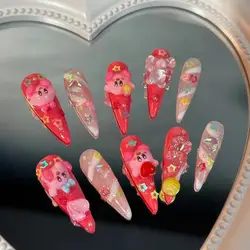 Cartoon Diy Candy Kirby Anime Y2K Saturn Press On Nails Long Tips Nails Design Manicure Girls Gift