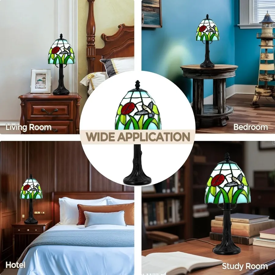 تيفاني نمط الجدول مصباح 6 بوصة مصابيح طاولة من الزجاج الملون مع الطائر الطنان زهرة خمر تصميم صغير LED مكتب ضوء ليفين #5