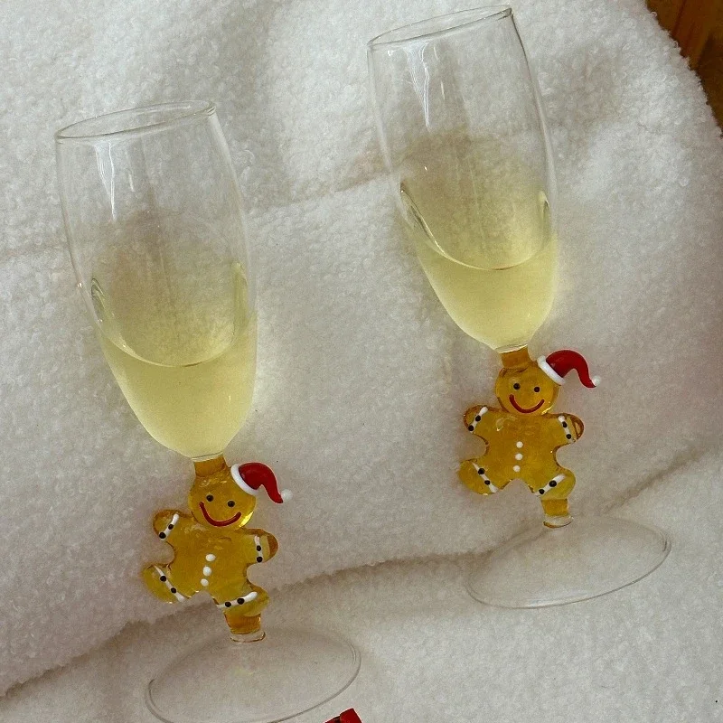 Gingerbread Man Champagne Flute, Christmas Character Stemmed Glass for Holiday Party, Cute Non-Alcoholic Drink Cup & Gift