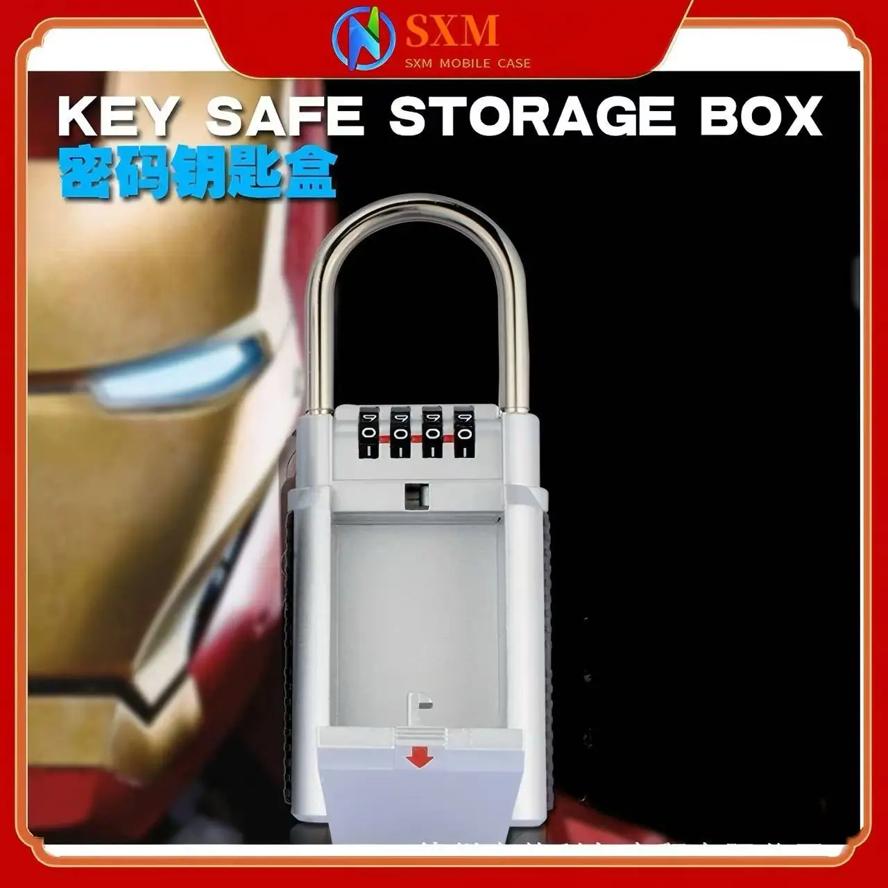 

Installation-free key box password cross-border pin metal four-digit with lock hook hanging decoration key lockbox lockbox