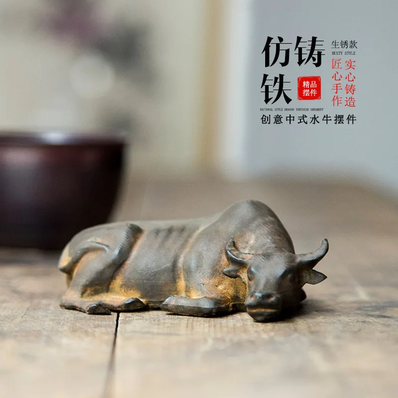 

Креативный китайский стиль, имитация чугуна, ржавчины, мини-буффало, пресс-папье, чай, домашнее животное, настольный домашний ручной работы