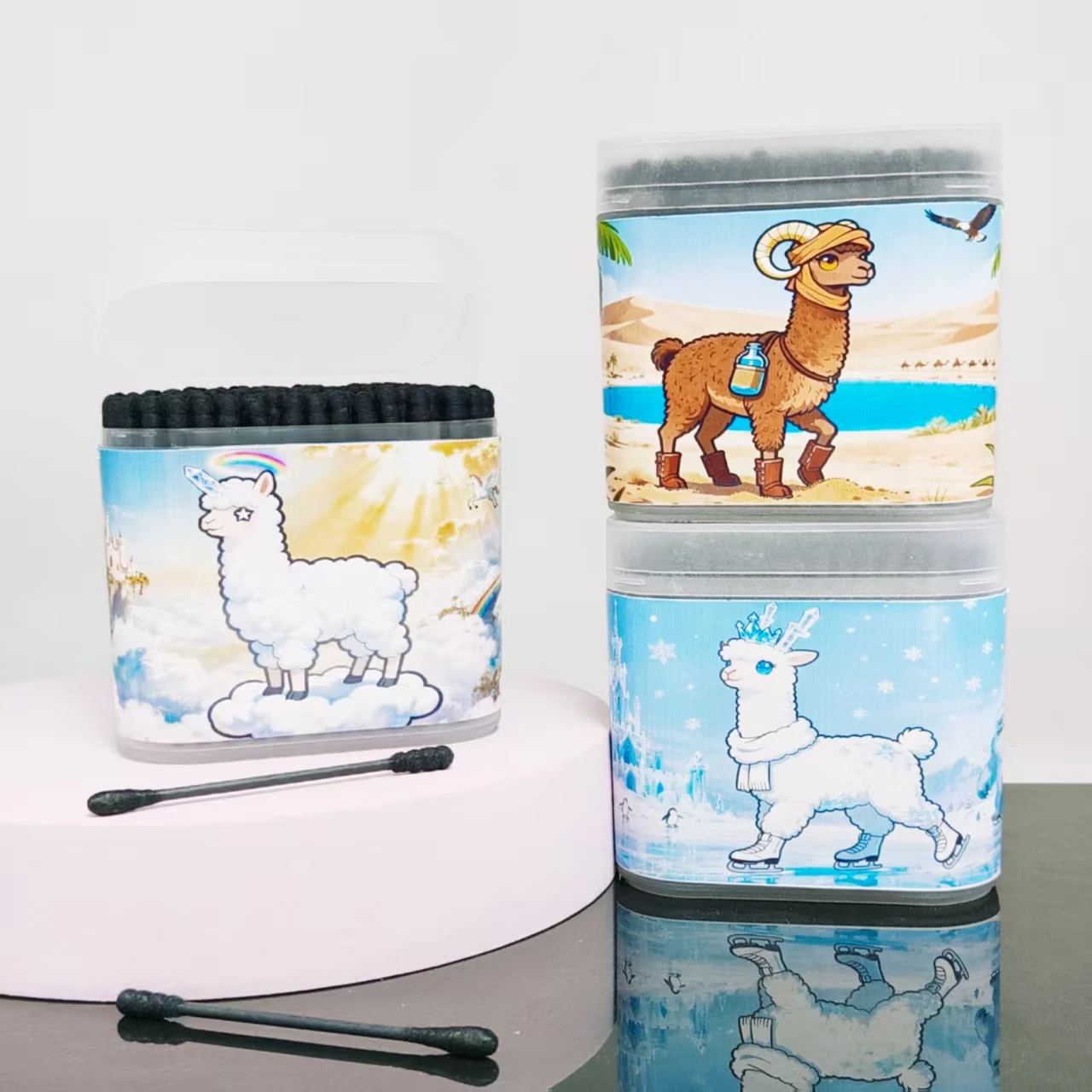 800 шт. (4 коробки) мультистильная ватная палочка с рисунком альпаки, черная двуглавая ватная палочка, мяч, подарок на жизнь, ватный тампон