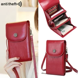 Retro oil wax leather mobile phone bag RFID anti-theft brush vertical shoulder bag Fashion crossbody mobile phone wallet