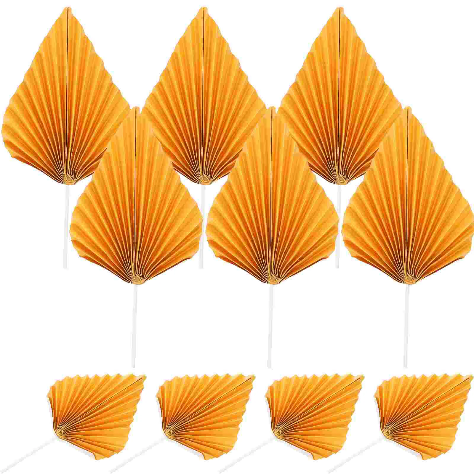 10 PCS Boho Decorations Golden Palm Leaves Flower Cake Paper Happy Birthday Party Baking Style Fan Leaf Pink Tropical Luau Baby