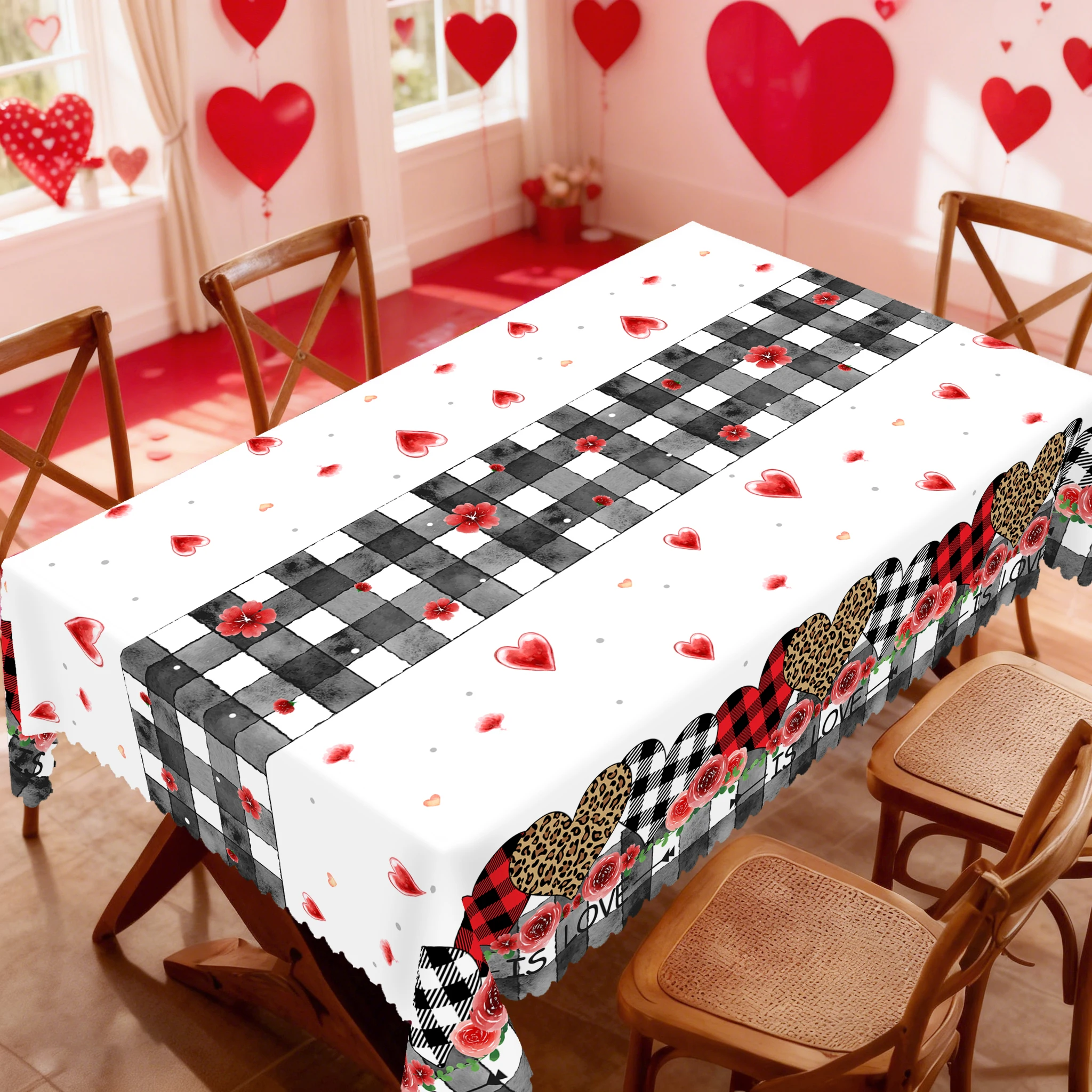 1 Piece Valentine's Day Themed Printed Tablecloth, Romantic Hearts, Rose Pattern Design, Suitable for Valentine's Day, Spring and Summer Wedding Season, Mother's Day, Anniversary, Camping Picnic, Holiday Gatherings, Party Decorations, Kitchen Accessories, Tablecloth for Indoor and Outdoor Use in Restaurants, Patios, Perfect Gift for Friends, Round and Rectangular Tablecloths, Various Sizes Available