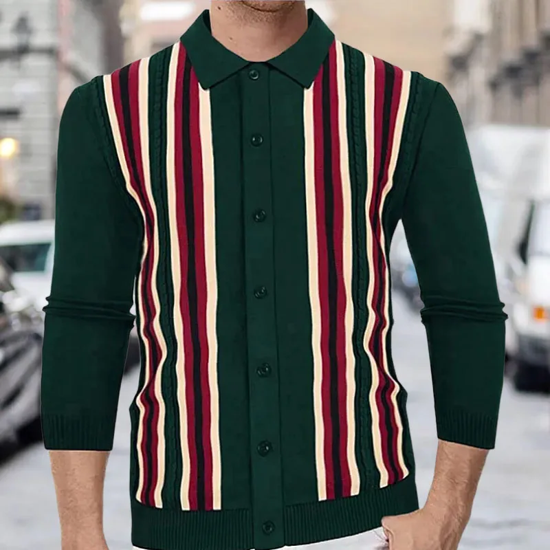 

New Fashion Spring Sweaters Mens Casual Jumpers Knitted Clothing for Men Business Style Long Sleeve Striped Polo Shirt MY285