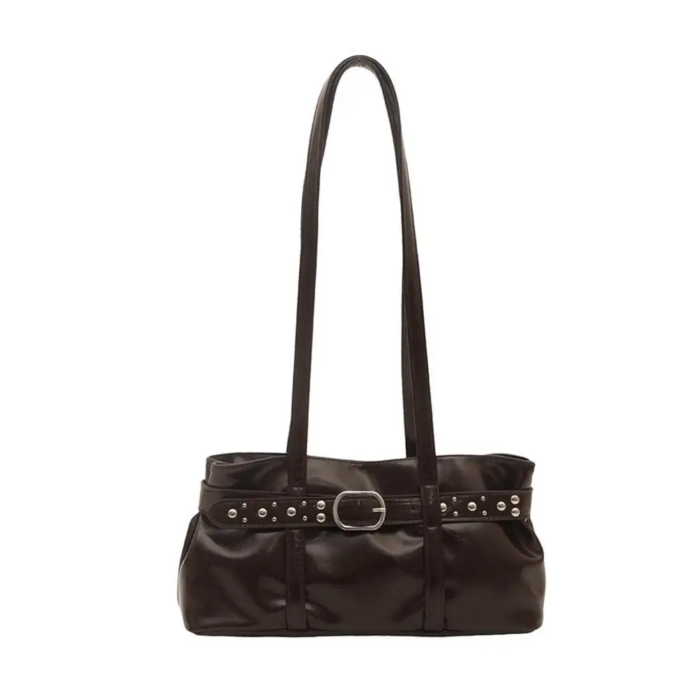 Rivet-Gürtelschnalle, Unterarmtasche für Damen, große Kapazität, einfarbig, Schultertasche, Retro-Handtasche für den täglichen Gebrauch. – Detail 5