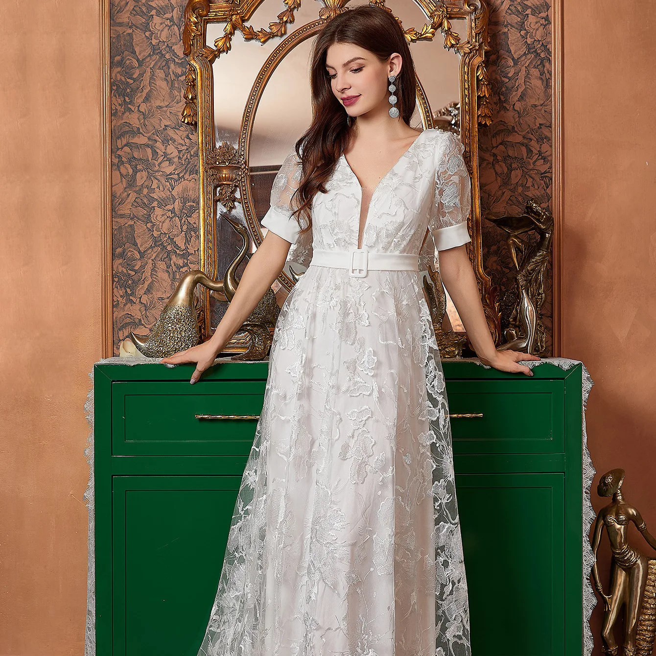 lace dress aliexpress Summer Hollow Out Lace Mini Dress Women Solid Stand Neck Full Sleeve Irregular Hem Gowns Lady New Fashion Party Beach Robe 2026