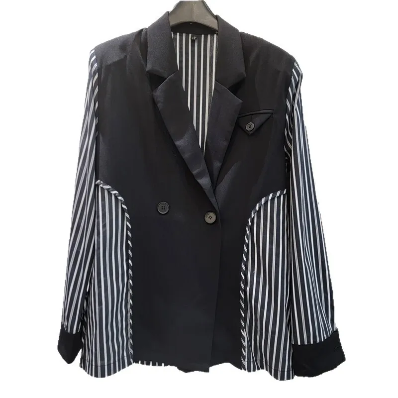 HKSH Herfst Nieuwe Vrouwen Blazer Gestreept Patchwork Contrast Kleur Lange Mouw Turn-down Kraag High Street Elegante Chic Jassen HK9639