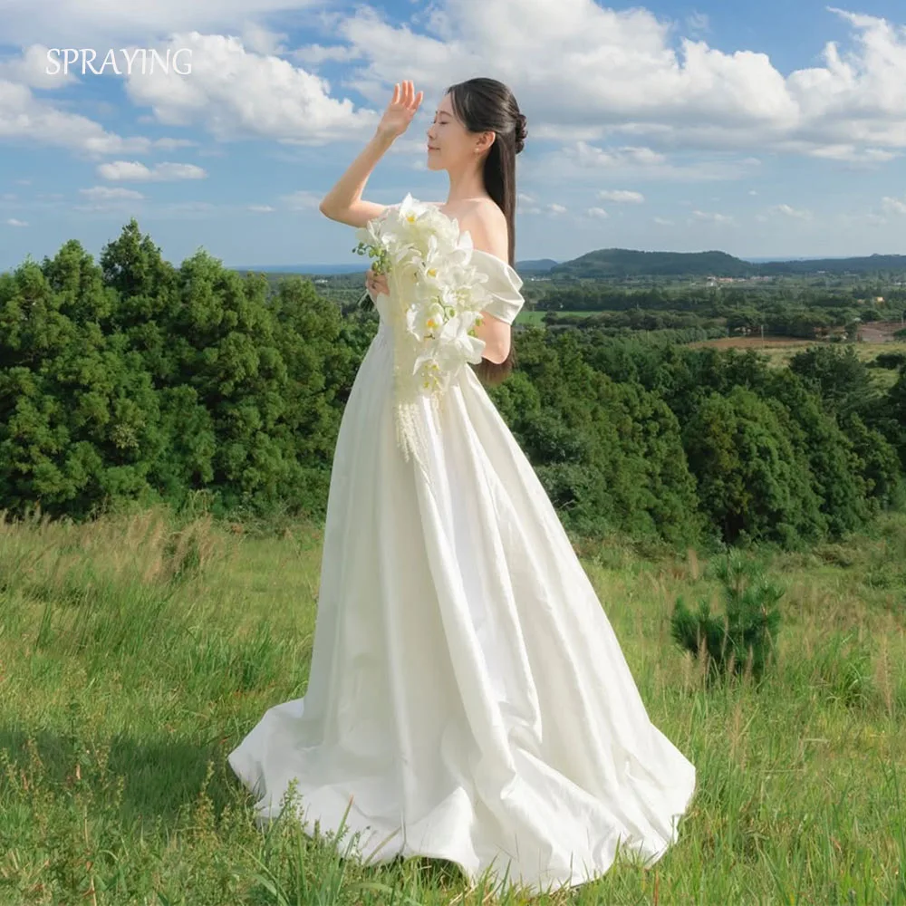 

SPRAYING Simple Ivory Taffeta Wedding Dresses Korea Photo Shoot Strapless A line Long Bridal Gowns Corset Customized 웨딩드레스