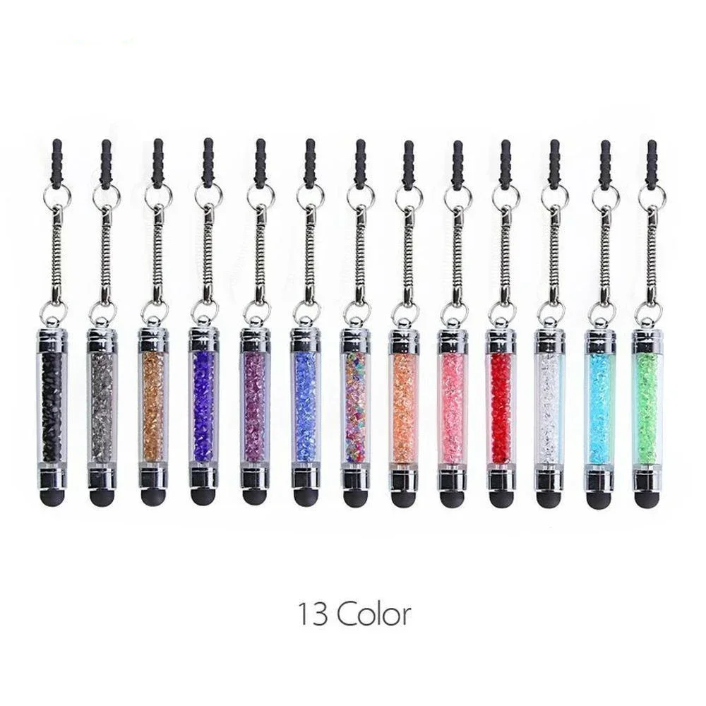 Portable Diamond Crystal Stylus Capacitive Touch Screen Pen with Dust Plug for iPhone Android Mobile Phones Tablet