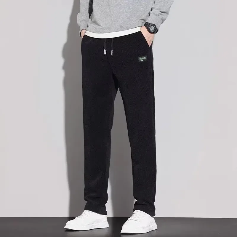 

Plus Size Men's Corduroy Baggy Pants Autumn Elastic Waist Drawstring Sweatpants Straight Jogger Outdoors Sports Trousers Male