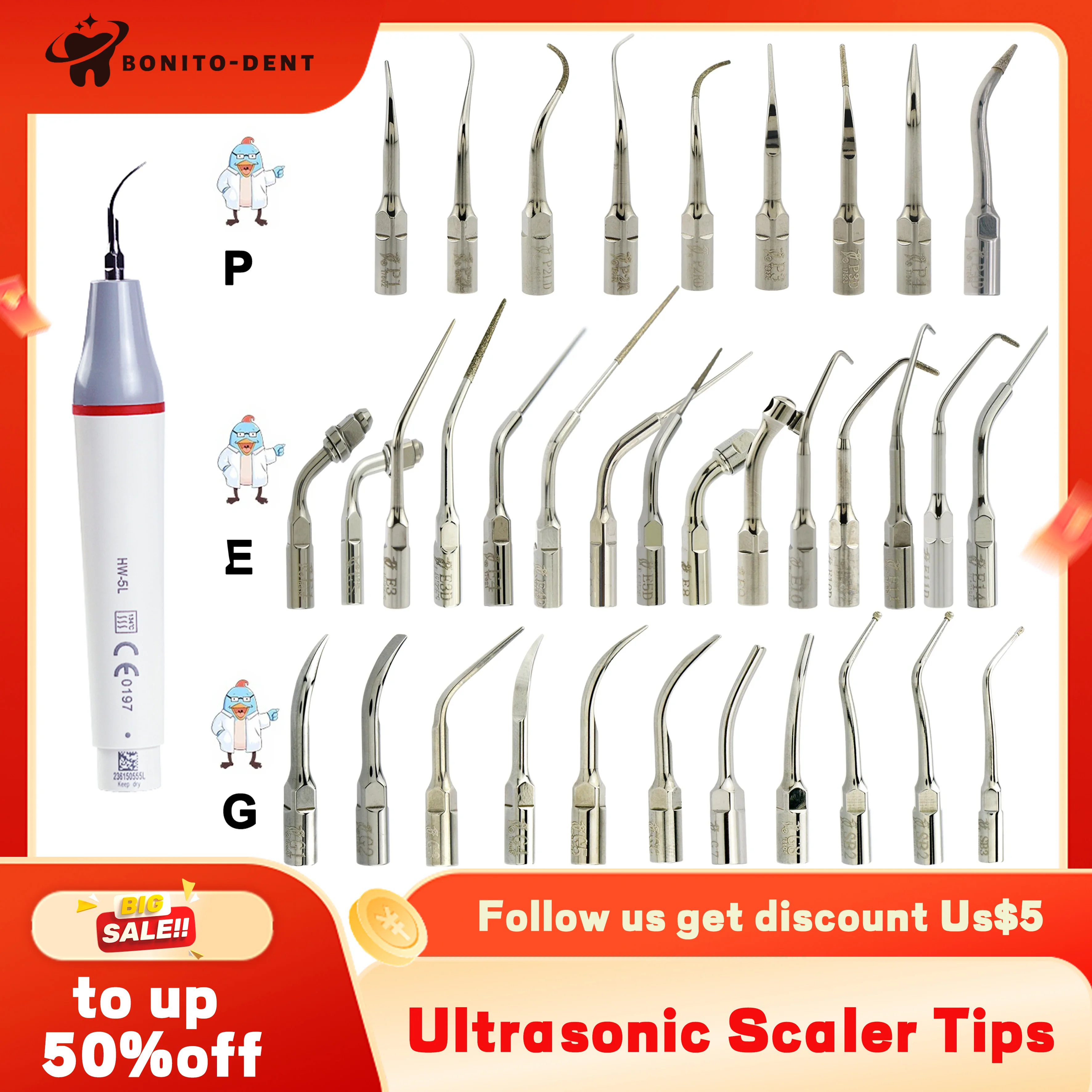 1PC Dental Ultrasonic Piezo Scaler Perio Tip Fit Woodpecker EMS DTE Satelec Handpiece All sizes steel universal appliance tool