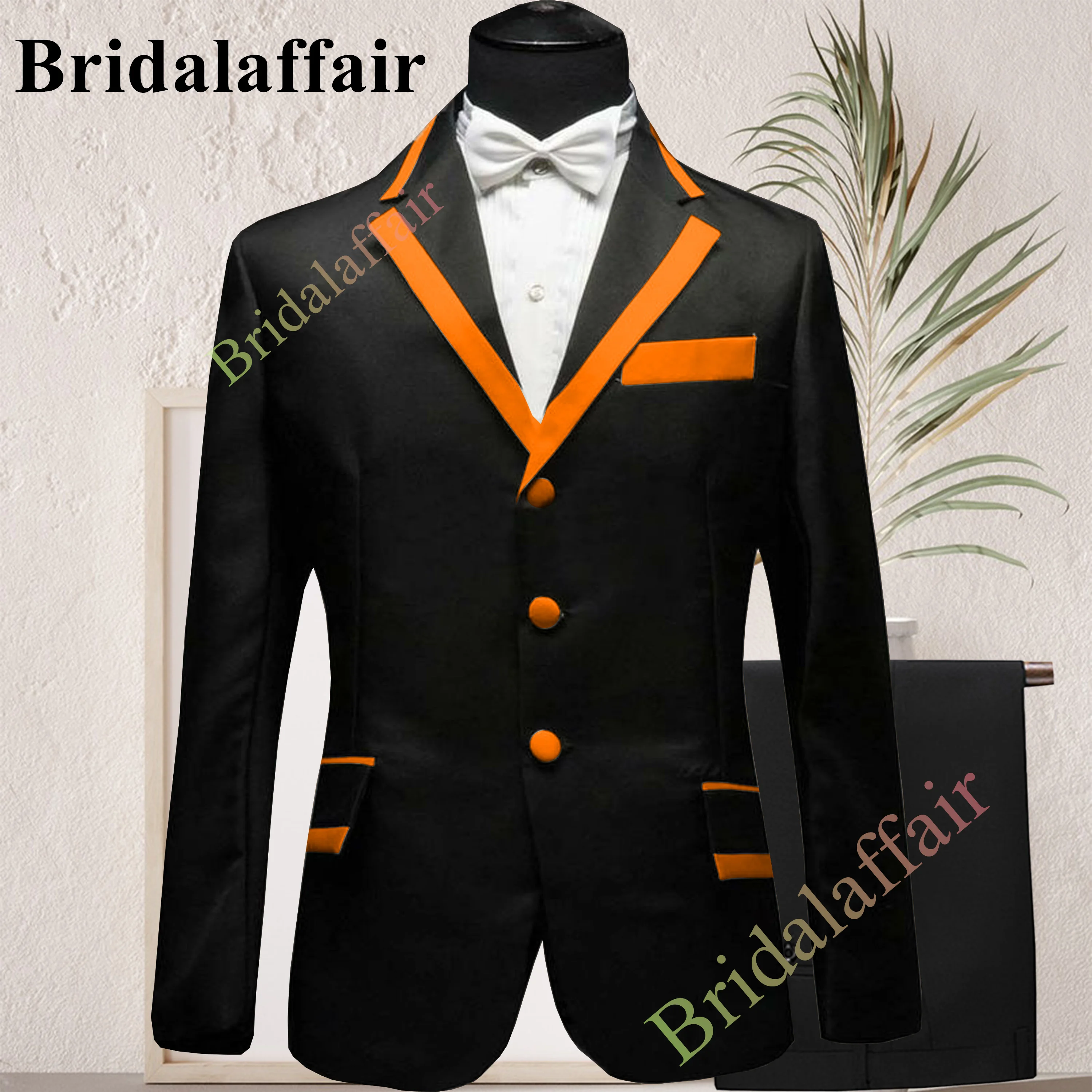 

Bridalaffair Men's Black Suits Regular Fit 2pcs Blazer Coat Pant Sets Elegant Wedding FormalTuxedo Suit for Men Costume Homme