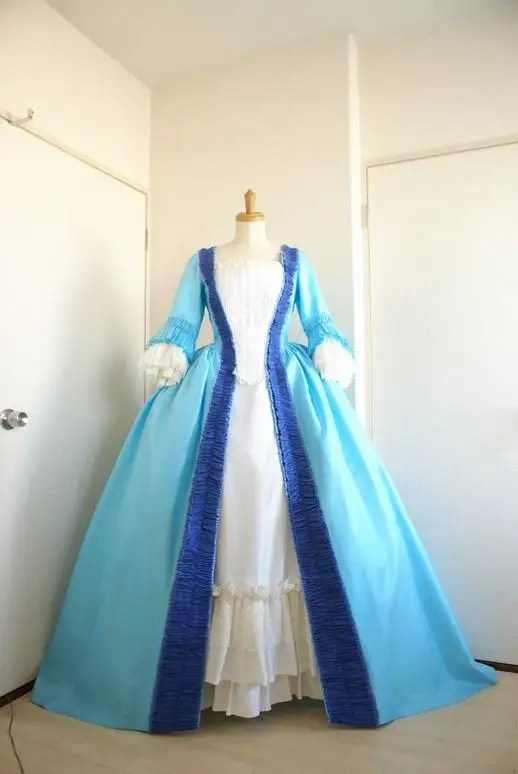 Medieval Marie Antoinette Rococo Fancy Blue Dress Victorian Colonial The Duchess Ball Gown Dress Women Wedding Dress