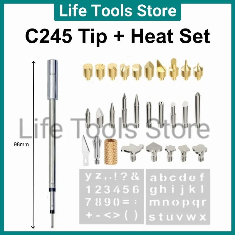 C245 Soldering Iron Tip Set/Letter/Number Woodburning Tool Accessories for Pyrography Tip Wood Embossing Carving DIY Crafts
