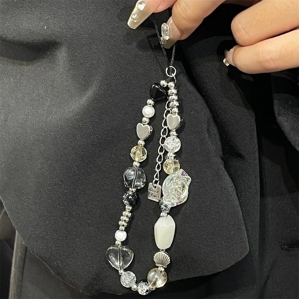 

Korean Cute Flower Heart Bow Beaded Phone Chain Charm Lanyard For iPhone Xiaomi Samsung Universal Accessories Jewelry Pendant