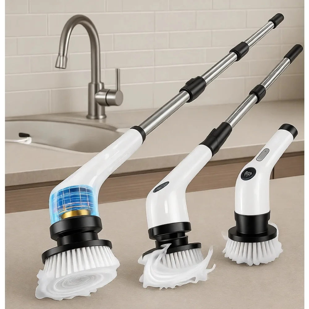 

Беспроводная вращающаяся щетка-скруббер с длительным временем работы от аккумулятора, водонепроницаемость IPX7, 7 насадок, 2 скорости, выдвижная ручка, для ванной комнаты и напольной плитки