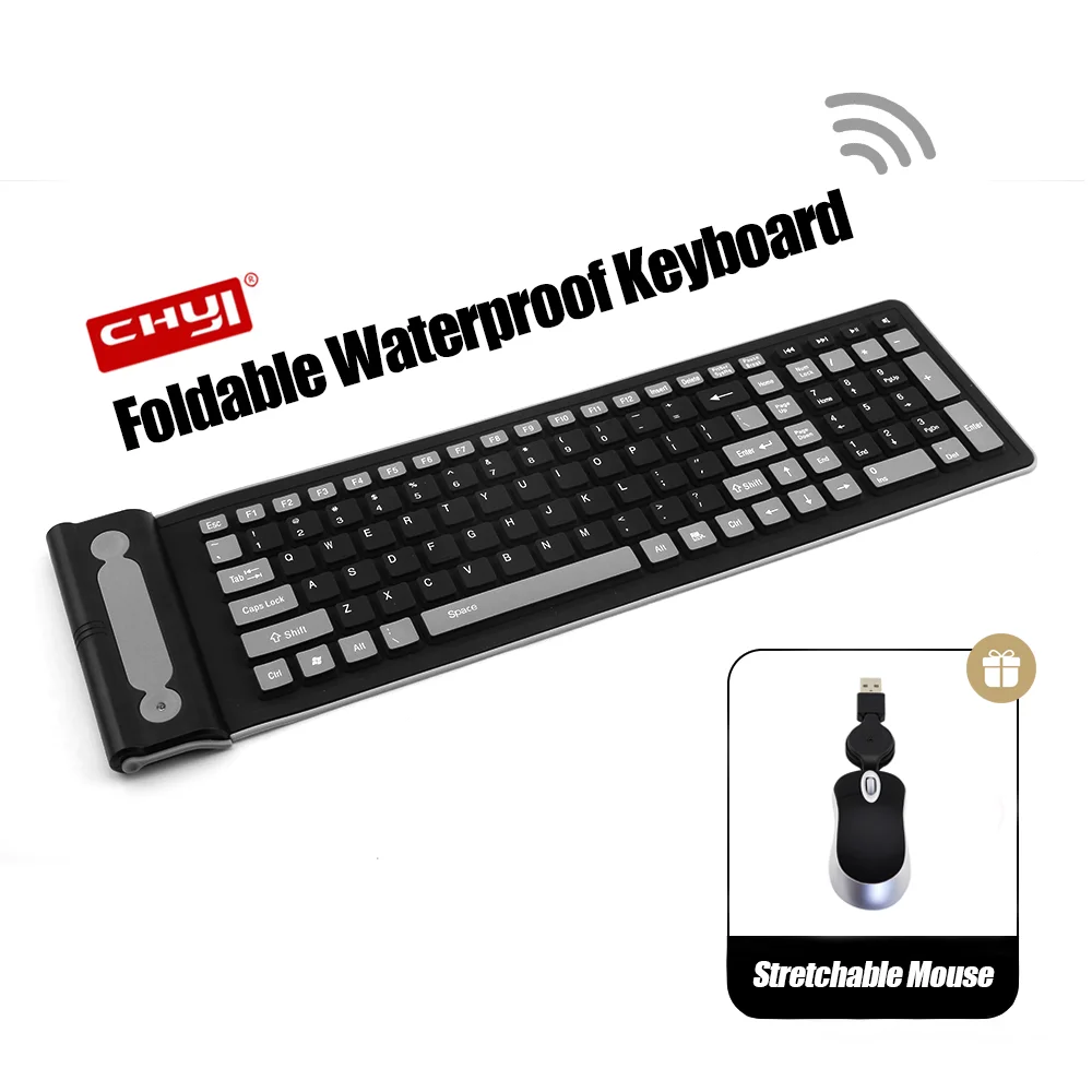 

108 Keys Full-Size Washable Keyboard Foldable Waterproof Keyboards Portable Soft USB Wireless Keypad for PC Desktop Office Use