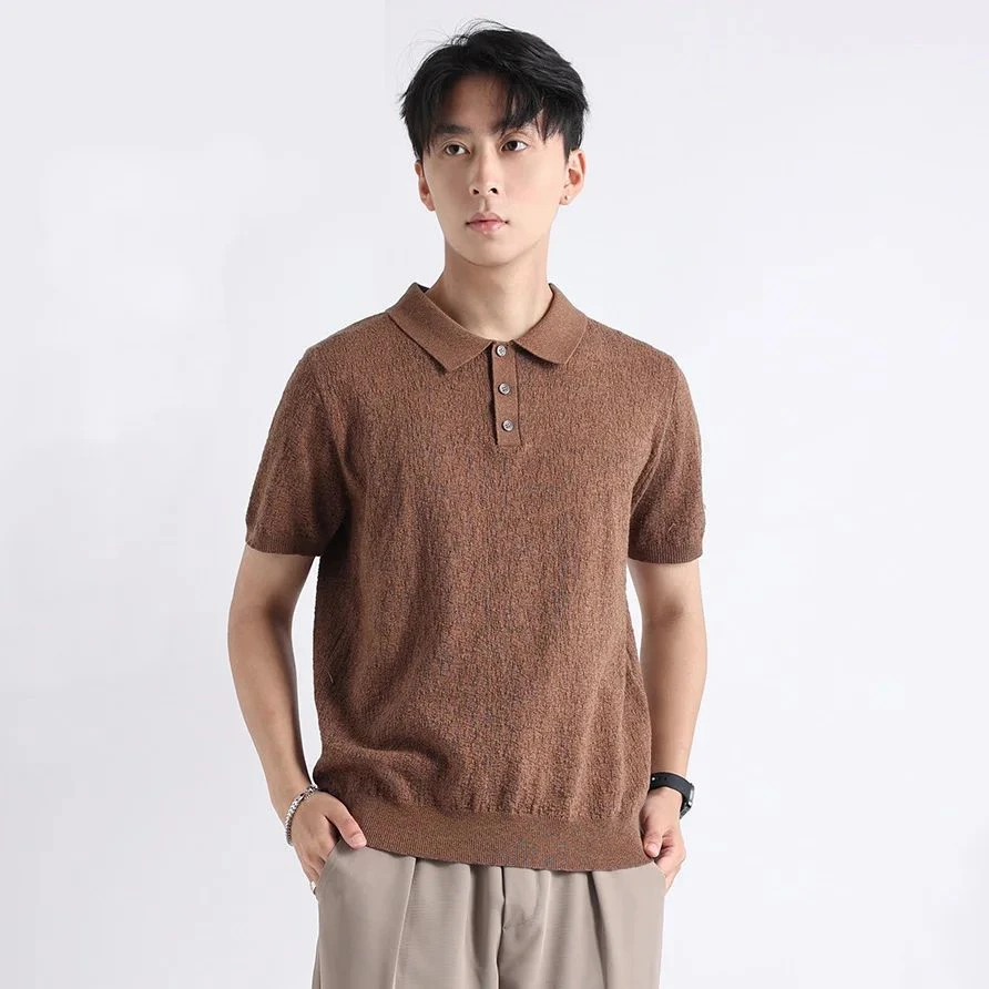 

Summer Knitted Polo Shirt Men's Light Luxury Business Casual Fashion Vintage Short Sleeve Sweater T-shirt Summer T Shirts Tops