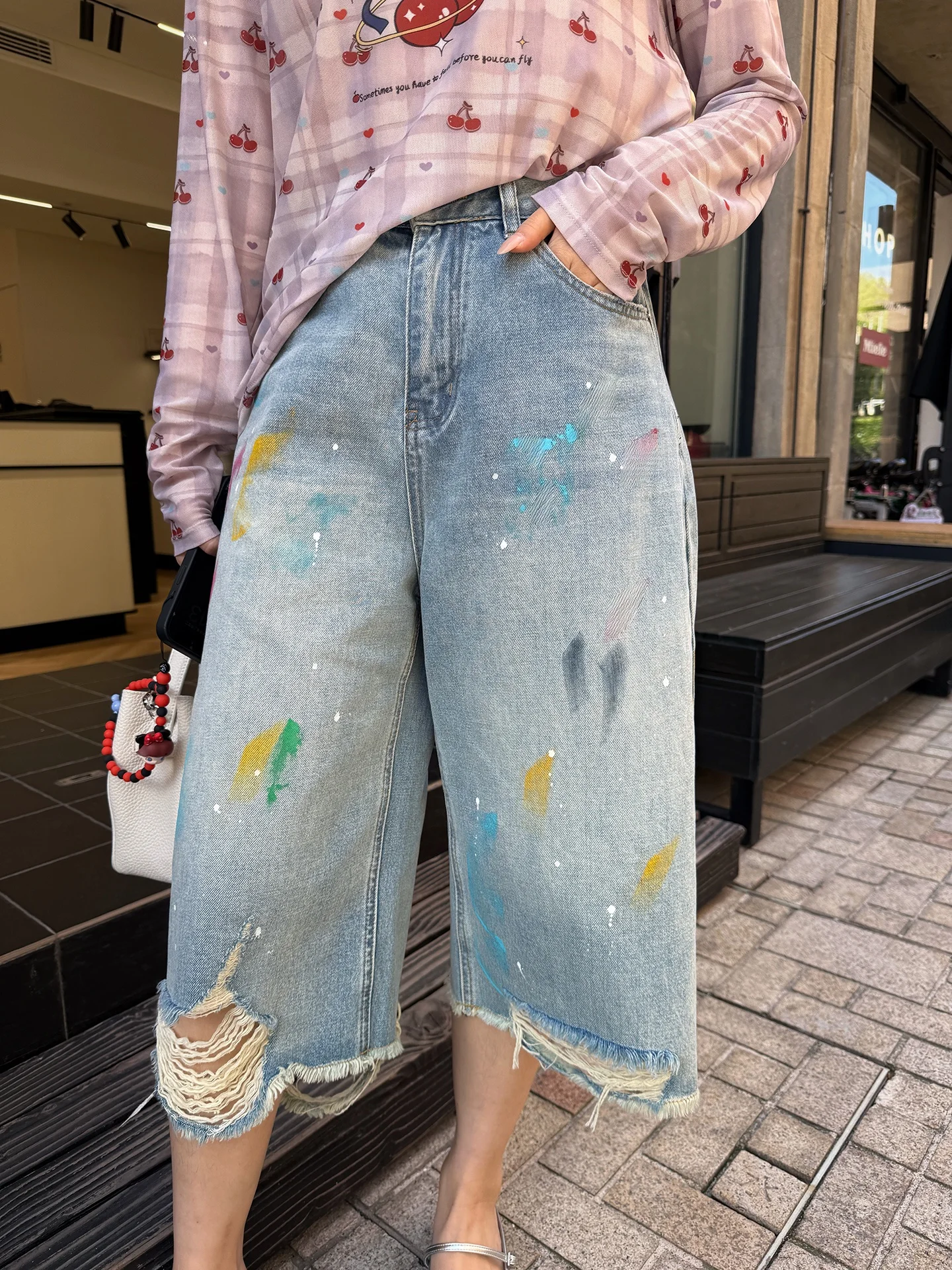

Washed Cotton Jeans High Waist Hole Design Thin Loose Women's Spring Fashion Straight Leg Jeans Breathable Comfortable Casual