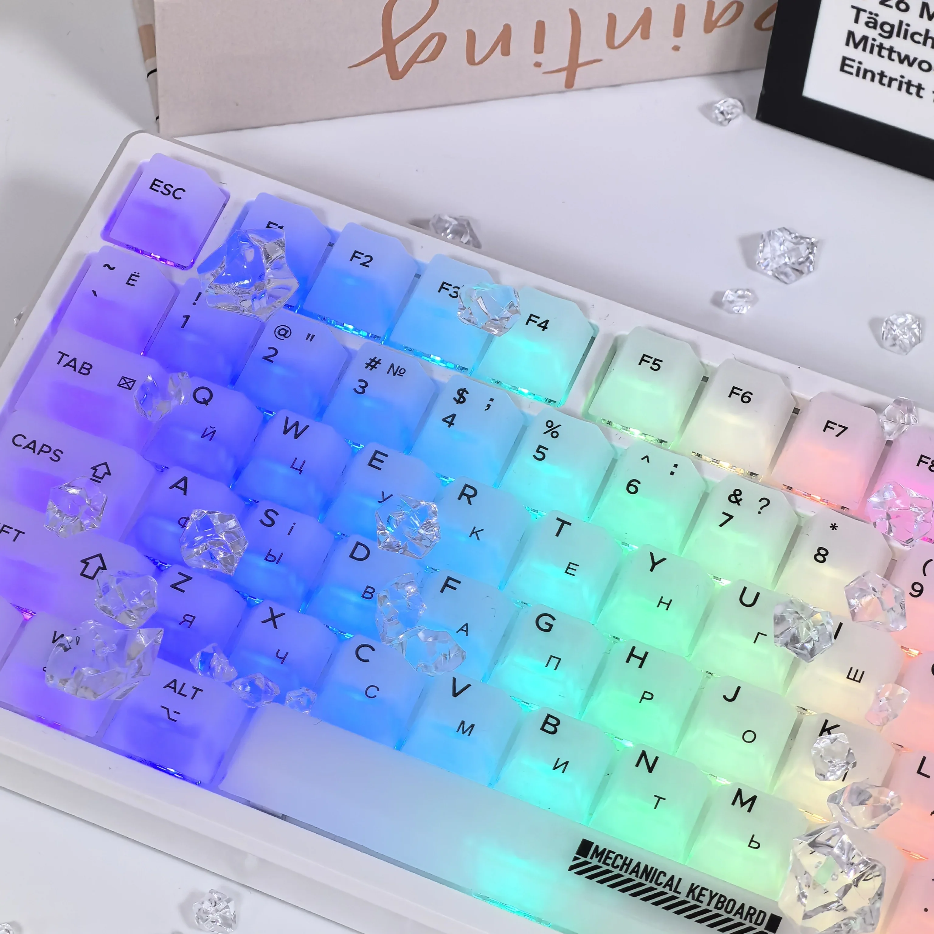 abs cherry profile keycap teclado mecanico branco leitoso nevoeiro fosco transparente matte russo coreano ingles 01