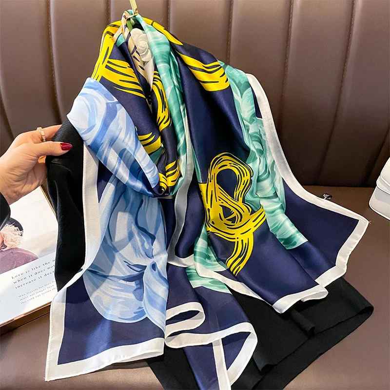 Design Satin Silk Shawl Hijab Scarf Women Fashion Summer Sunscreen Beach Stole Wraps Bufanda Female Headkerchief Echarpe New