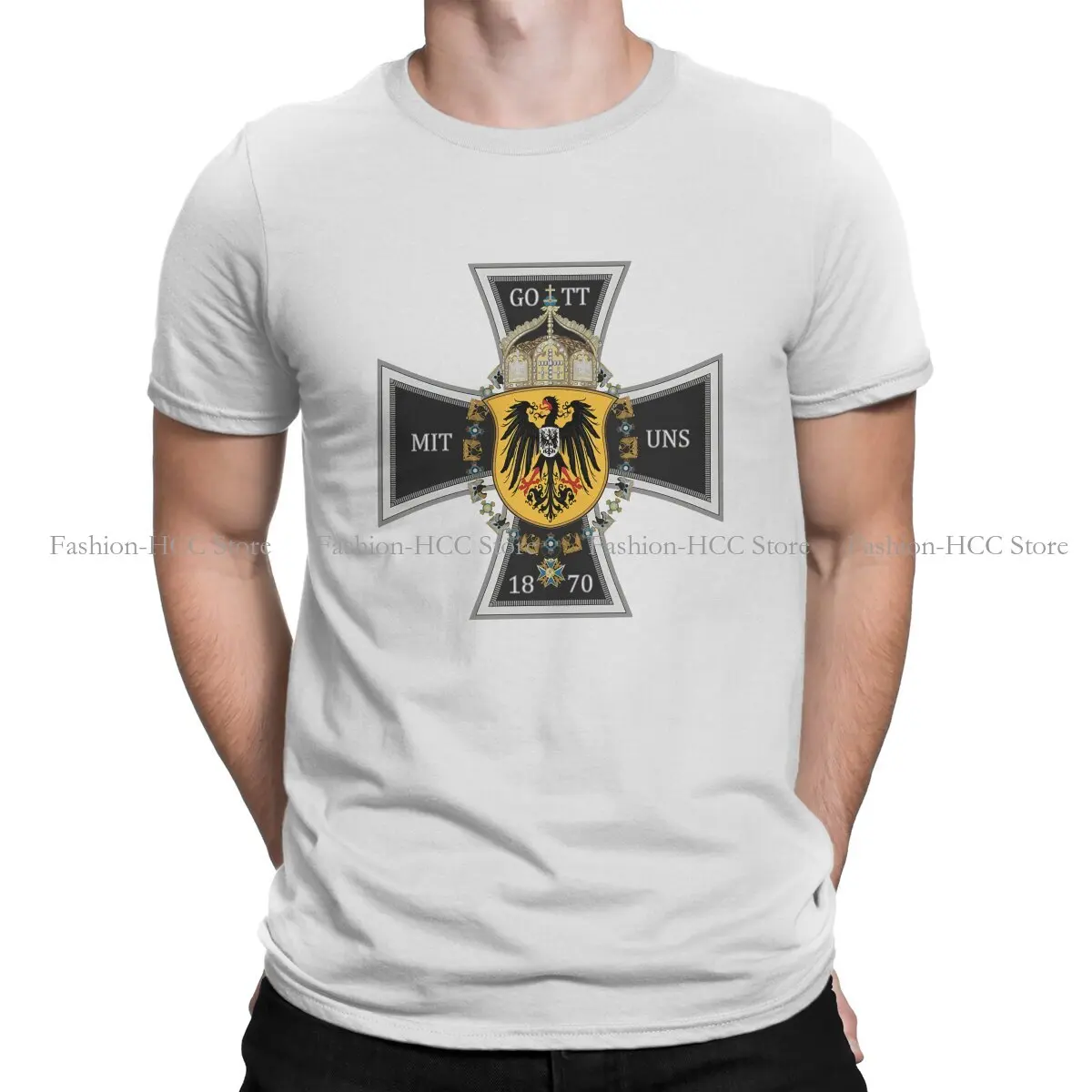 German 1870 Gott mit Uns Casual Polyester TShirt Iron Cross Style Streetwear Leisure T Shirt Men