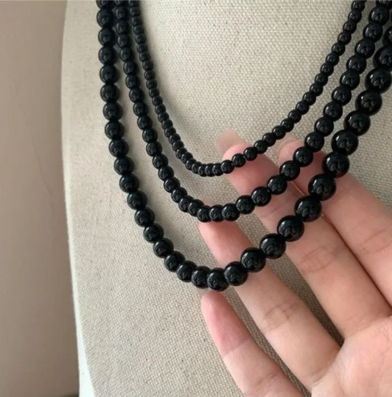 Vintage 4/6/8mm Beads Choker Necklace Black Pearls Necklace Pearl Choker Necklaces Jewelry Gift Women Unique Clavicle Chain