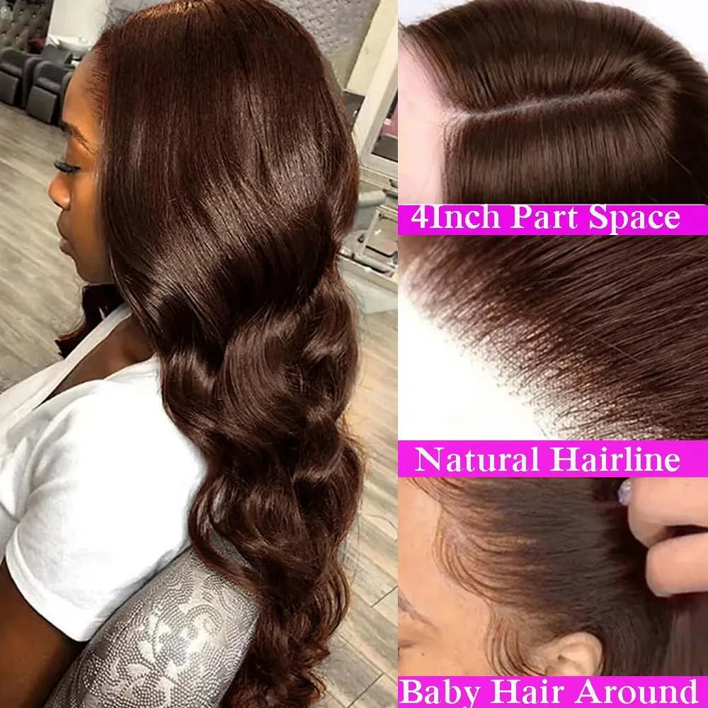 13x6 #4 Chocolate Brown HD Lace Front Wigs Body Wave 100% Human Hair Wig 36 Inch 200 Density Colored Human Hair Wigs For Women