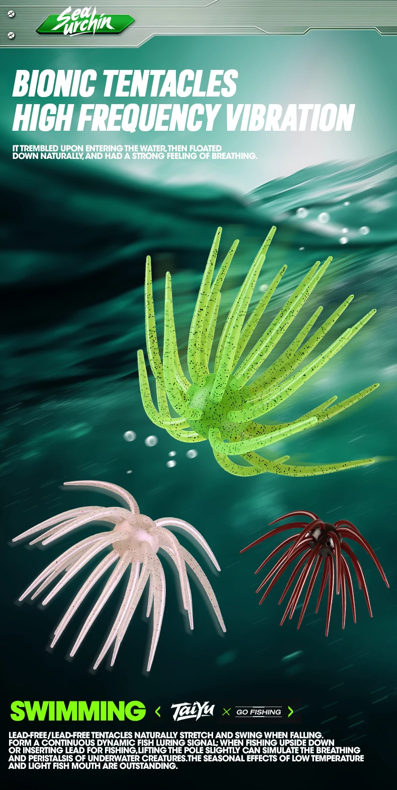 TAIYU 13cm Coike Urchin Weichköder, langlebiger Elastomer-Köder mit Tentakeln für Raubfische, Silikonköder, künstlicher Wurmköder – Detail 5
