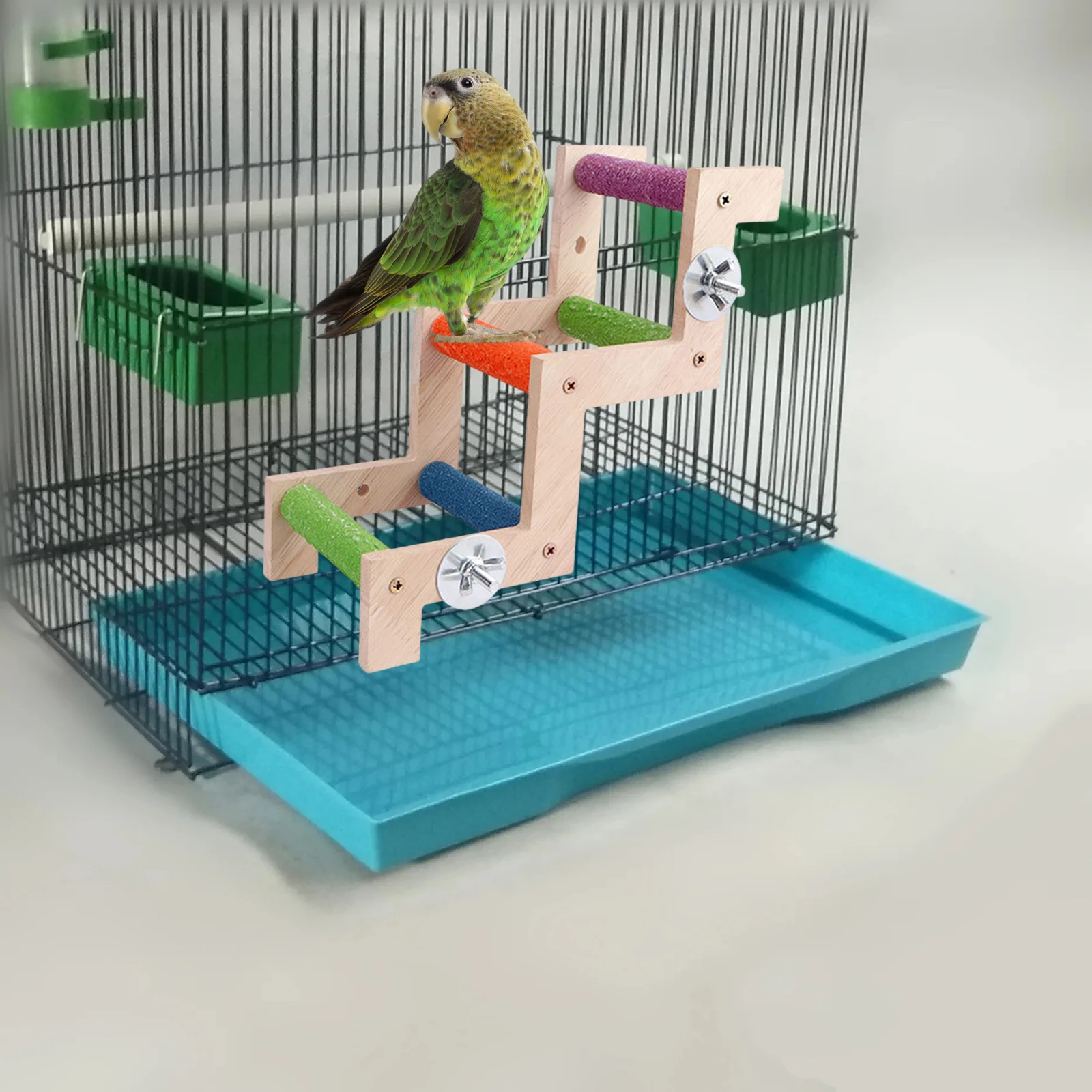 Bird Cage Ladder Solid Wood Birds Perch Stand for Parakeets Cockatiels Small Medium Parrot Conures Finch Bird Climbing Toys