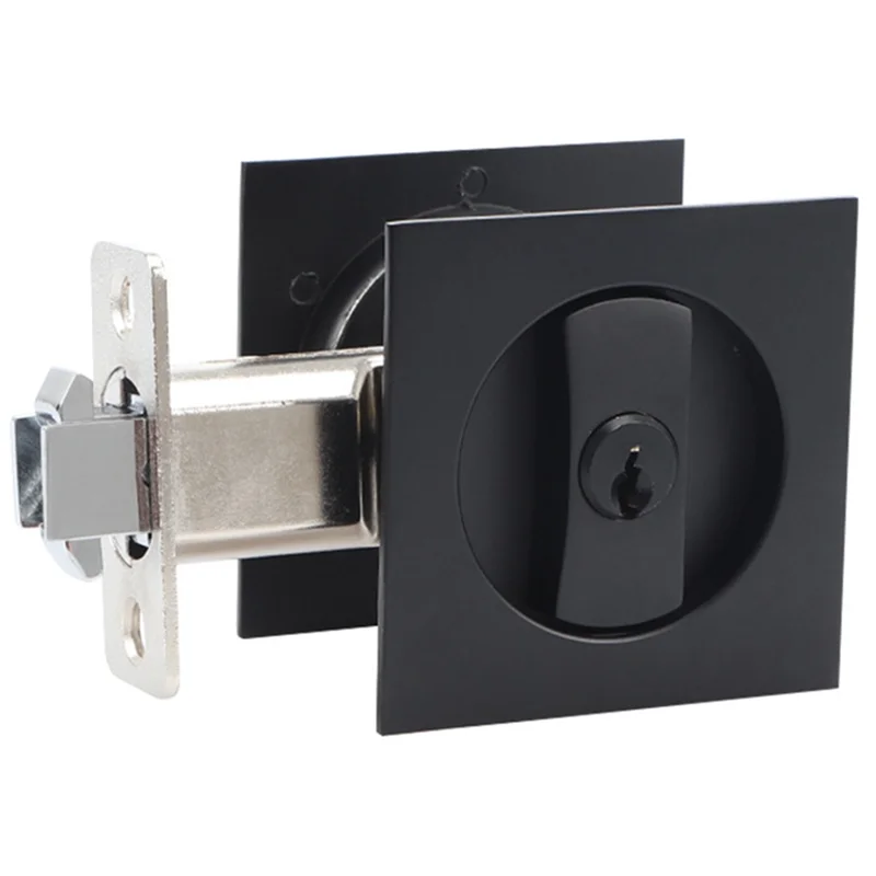 

Pocket Door Lock Black Door Hardware Anti-Theft Lock Contemporary Privacy Square Door Lock Sliding Door Lock with Keys