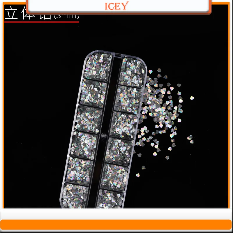 Icey Beauty-Juego de adornos de diamantes de imitación, purpurina láser, Irregular, joyería para uñas, polvo brillante, 1 Juego