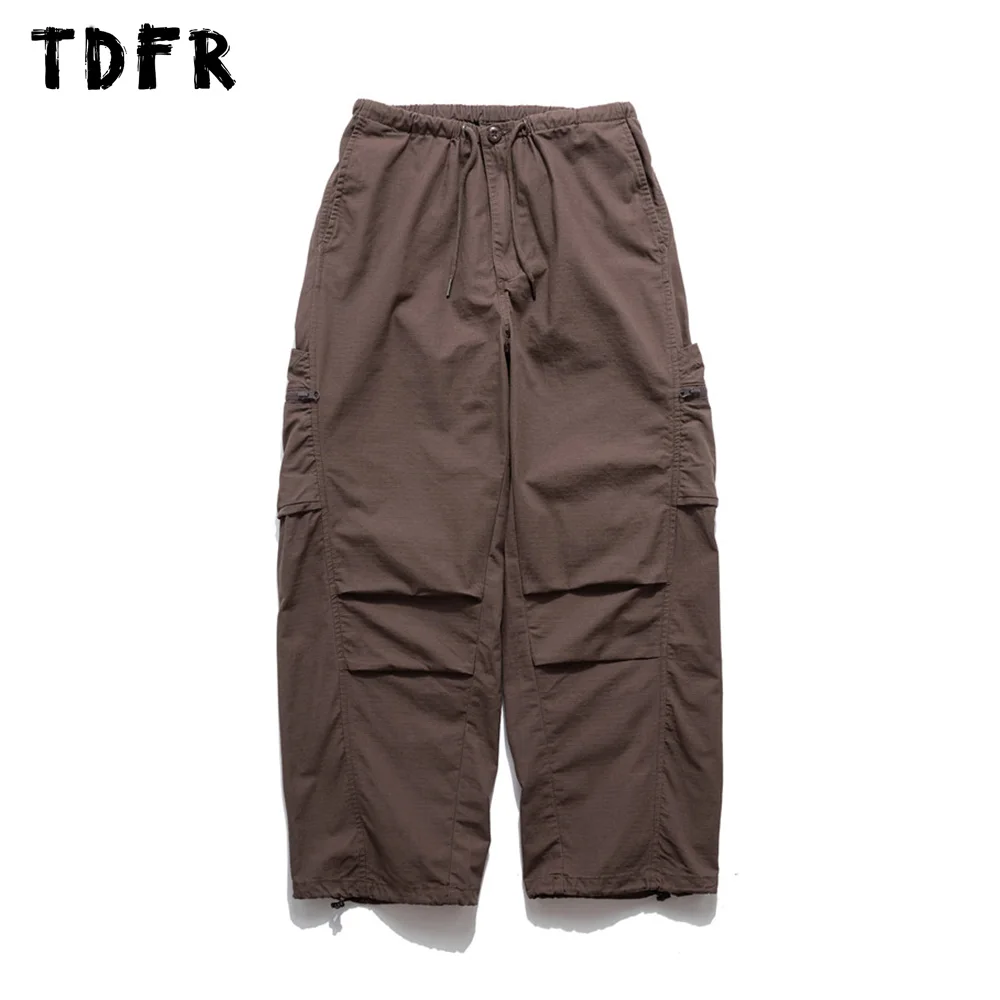 Pocket Cargo Pants Mens Solid Color Safari Style Drawstring Elastic Waist Wide Leg Jogger Pants Men Trousers